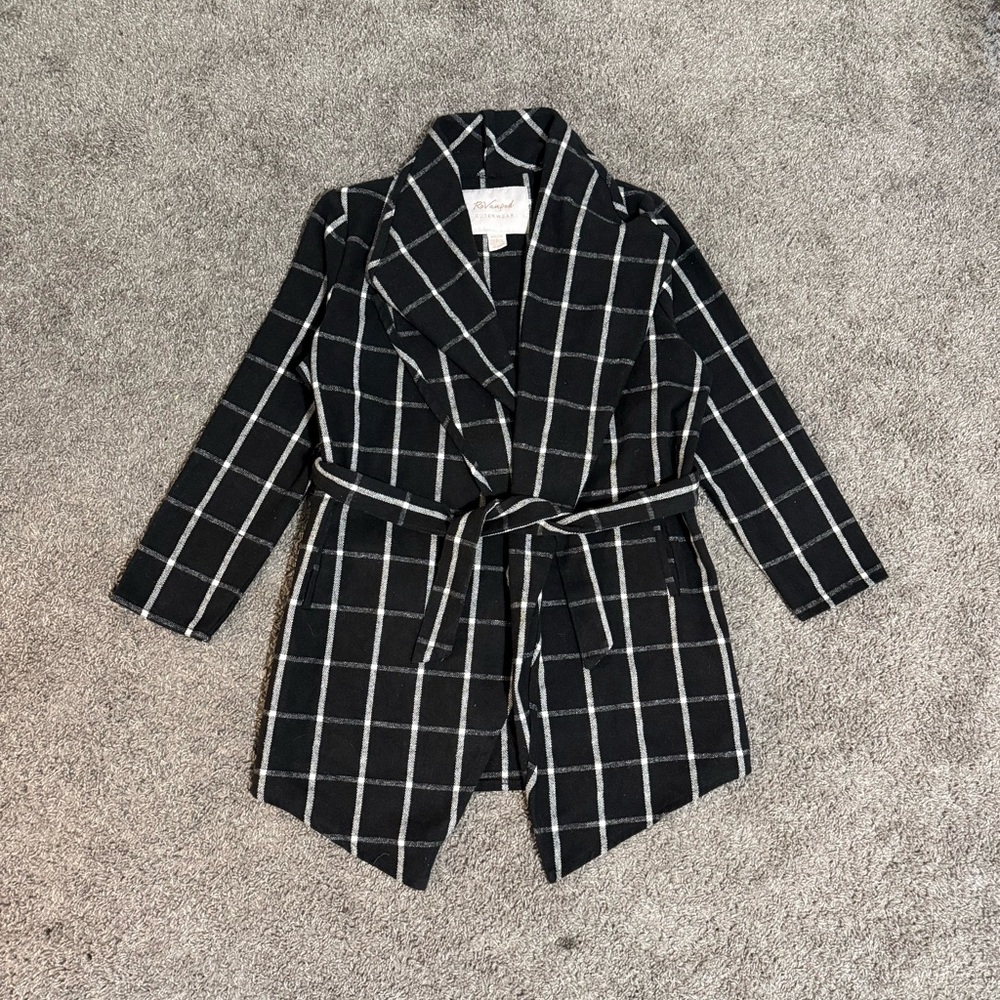 Revamped Outwear Open Front Tie Waist Wrap Coat Black Size Medium Women's